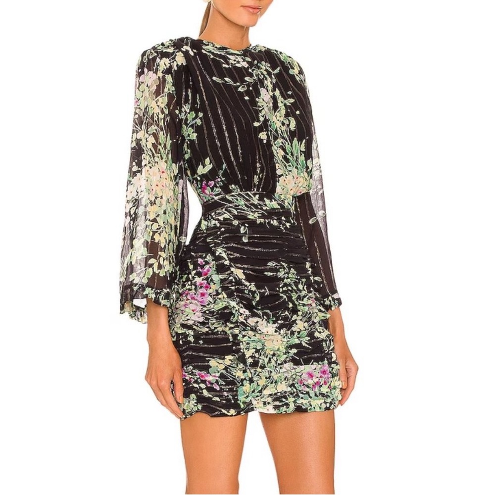 Sabina Musayev x Revolve Romana Mini Silk Dress Black Floral Medium New with Tag